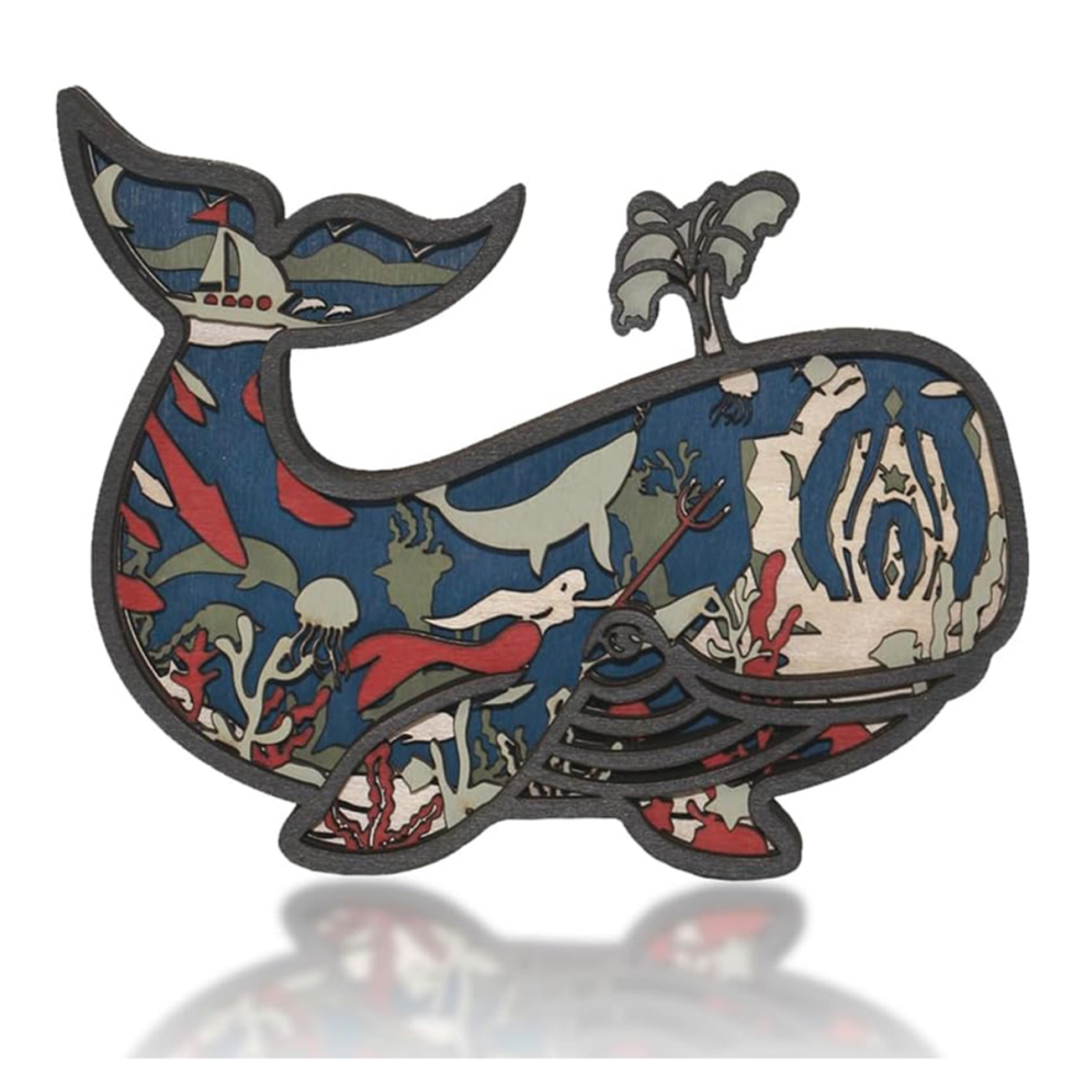 Scultura Da Parete In Legno 3D A Forma Di Balena, Decorazione Artistica.