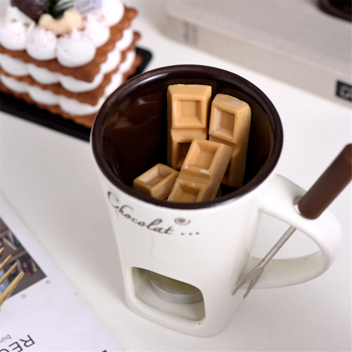 Fondue Mug Set Chocolate Cheese Milk Cream Making Set Brown 2