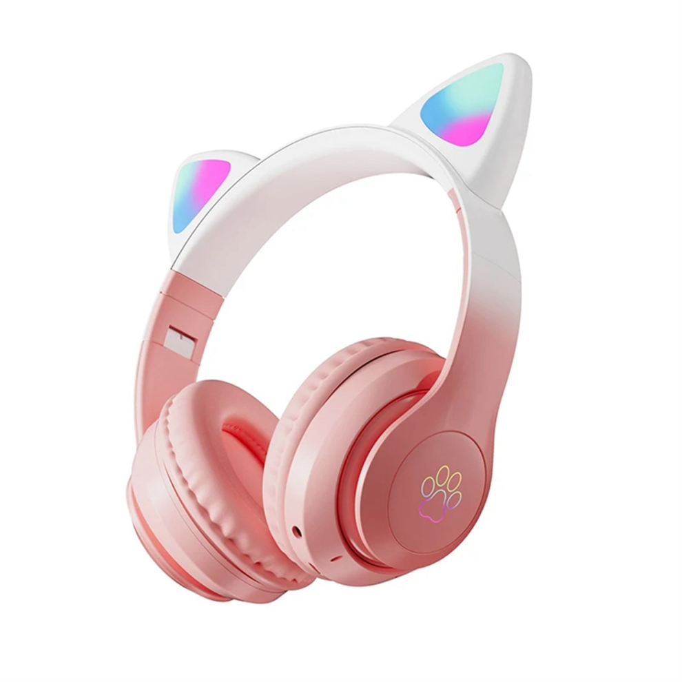 Cute Cat Gradient Wireless Headsets LED Light Pink-image-OPC-PH5888G-NEW