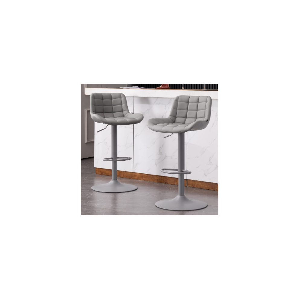 YOUTASTE Bar Stool Set of 2 with Backs Grey Adjustable Counter Height Barstools Swivel PU Faux Leather Breakfast Bar Chairs for Kitchen Island