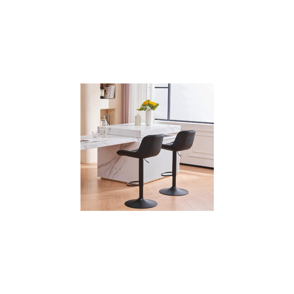 YOUTASTE Black Bar Stool Set of 2 with Backs Adjustable Height Kitchen Counter Barstools PU Faux Leather Breakfast Bar Chairs