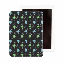 (Green And Blue Alien Heads With UFOs_1367) Fridge Magnets Ceramic Refrigerator Magnet Handmade Graphic Artwork Kitchen Decorative Accessories / 2.4 x 3.2inch