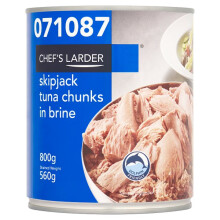 Chef's Larder Skipjack Tuna Chunks in Brine 800g (Drained Weight 560g) Pack of 6