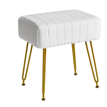 IBUYKE Velvet Rectangular Footrest Ottoman, Makeup Vanity Stool Side Table, Dressing Table Seat, Pouf Couch Stool, Golden Steel Legs, White L/G-51W