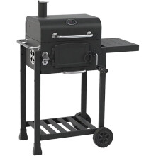 Outdoor Jr. Smoker Barbecue Charcoal Portable BBQ Grill, Built-in Thermometer, Adjustable Charcoal Pan and Chimney, Wheels, Storage