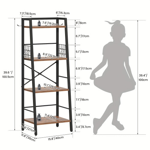 Ladder Bookshelf Tall Industrial Storage Shelf 1