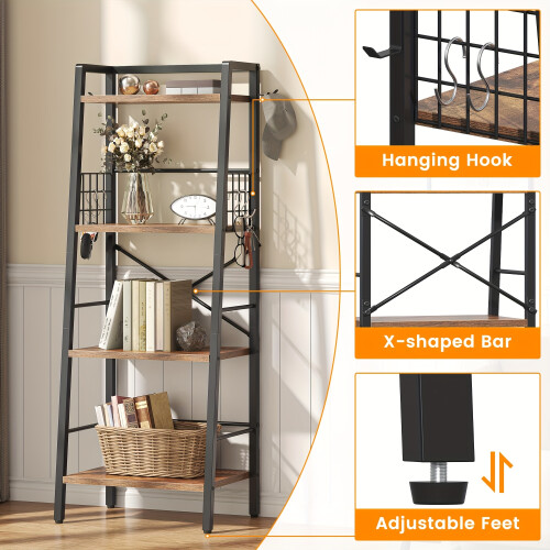 Ladder Bookshelf Tall Industrial Storage Shelf 2