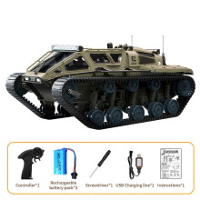 (As show, One size) Remote Control Tank, 2.4GHz All Terrain 360 Rotating Stunt Toy Vehicle with LED Lights, Off Road Tr