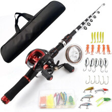 (As show, One size) Fishing Rod and Reel Combo 2.4m Telescopic Fishing Rod with Right Hand Baitcasting Reel