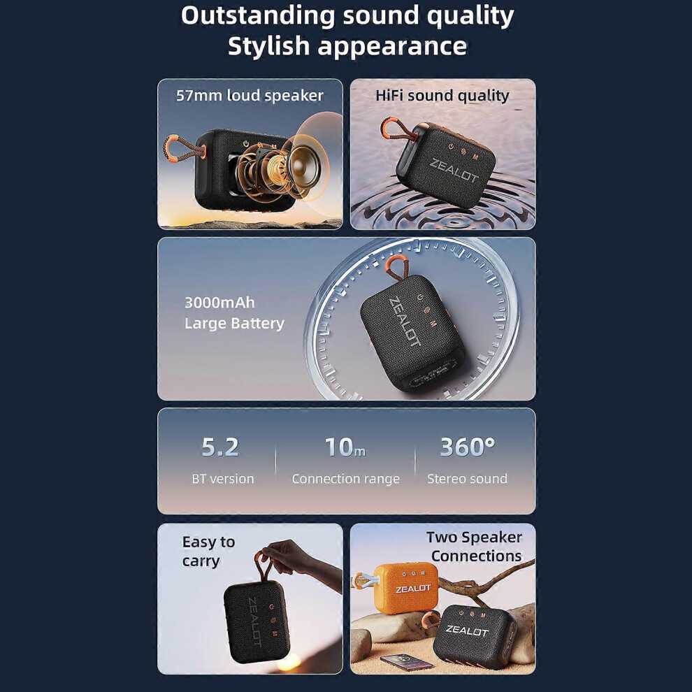 (As Show, One Size) Zealot S75 Outdoor Bt 5.2 Speaker 10W Surround Sound Portable Cycling Speaker With Strap Ipx6 Waterp 6909775541586