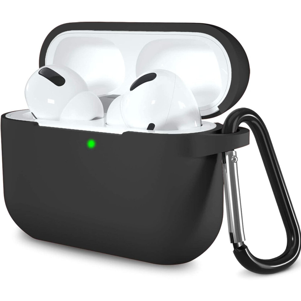 Airpods Pro Case, Full Protective Shockproof Washable Silicone Cover Case For Airpods Pro Supports Wireless Charging With Carabiner Black 7770198201024