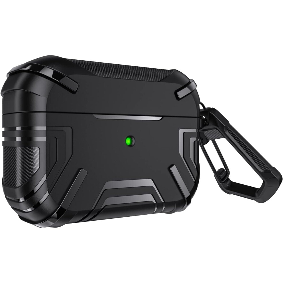 Airpods Pro 2Nd/1St Generation Phone Case With Keychain And Safety Lock, Carbon Fiber Phone Case, Suitable For Apple Airpodspro [Front Led Visible] 7770198201147