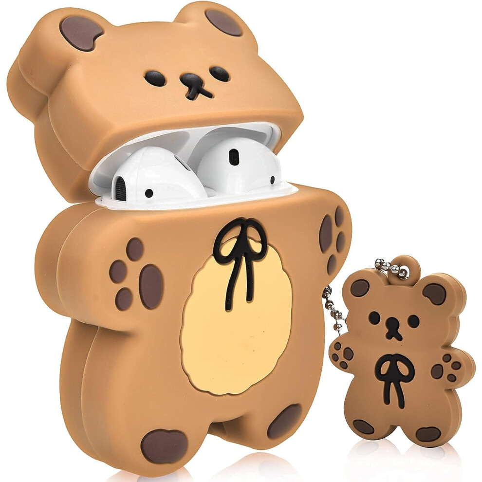 Airpods Phone Case With Bear Keychain Cartoon Biscuit Bear Design, Fully Protective Silicone Case Compatible With Airpod 2&1 Phonecase (Light ) Brown 7770198201369