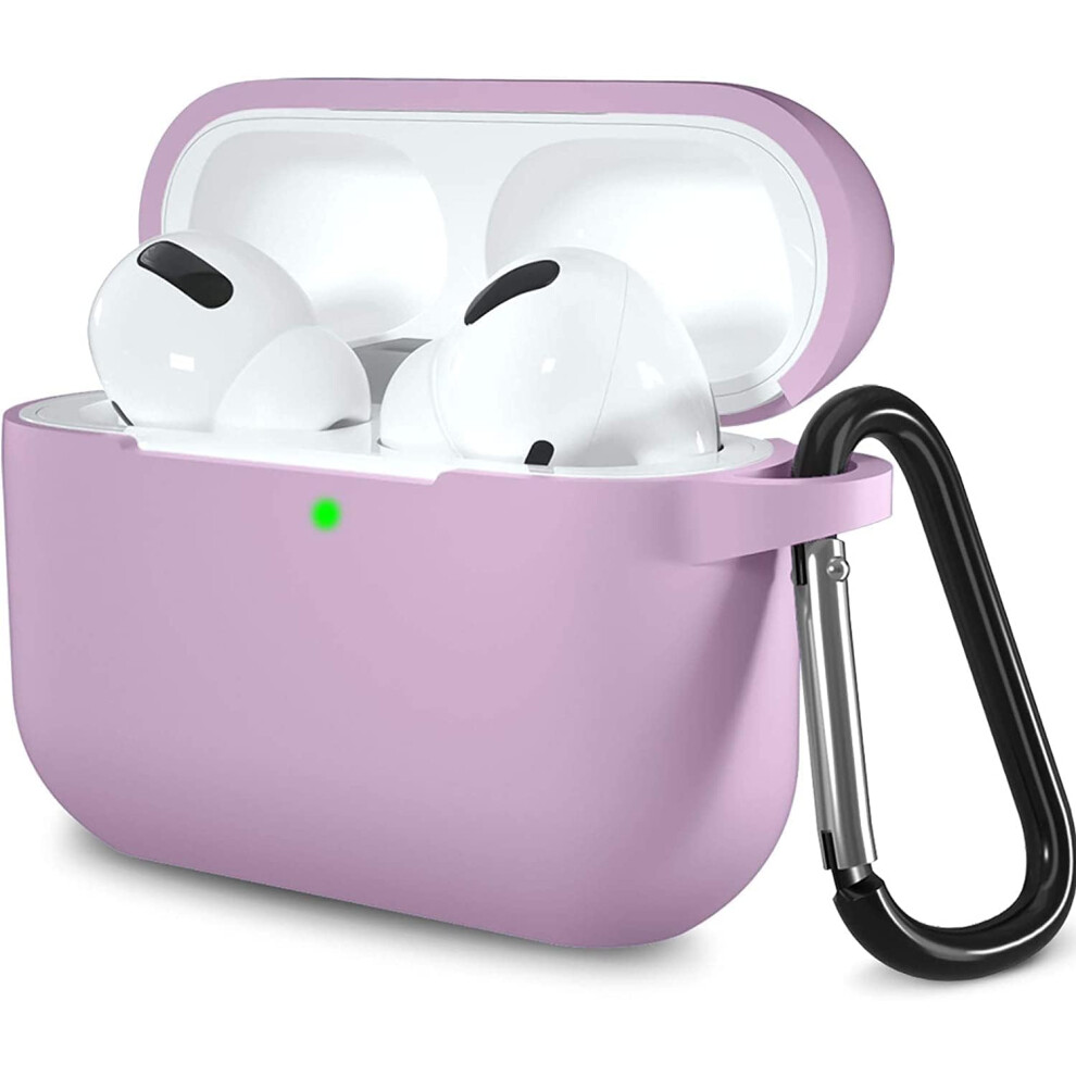 Airpods Pro 2019,Shock-Proof Silicone Skin Full Protective Cover For Airpods Pro,Supports Wireless Charging With Durable Carabiner Lavender 7770198201048