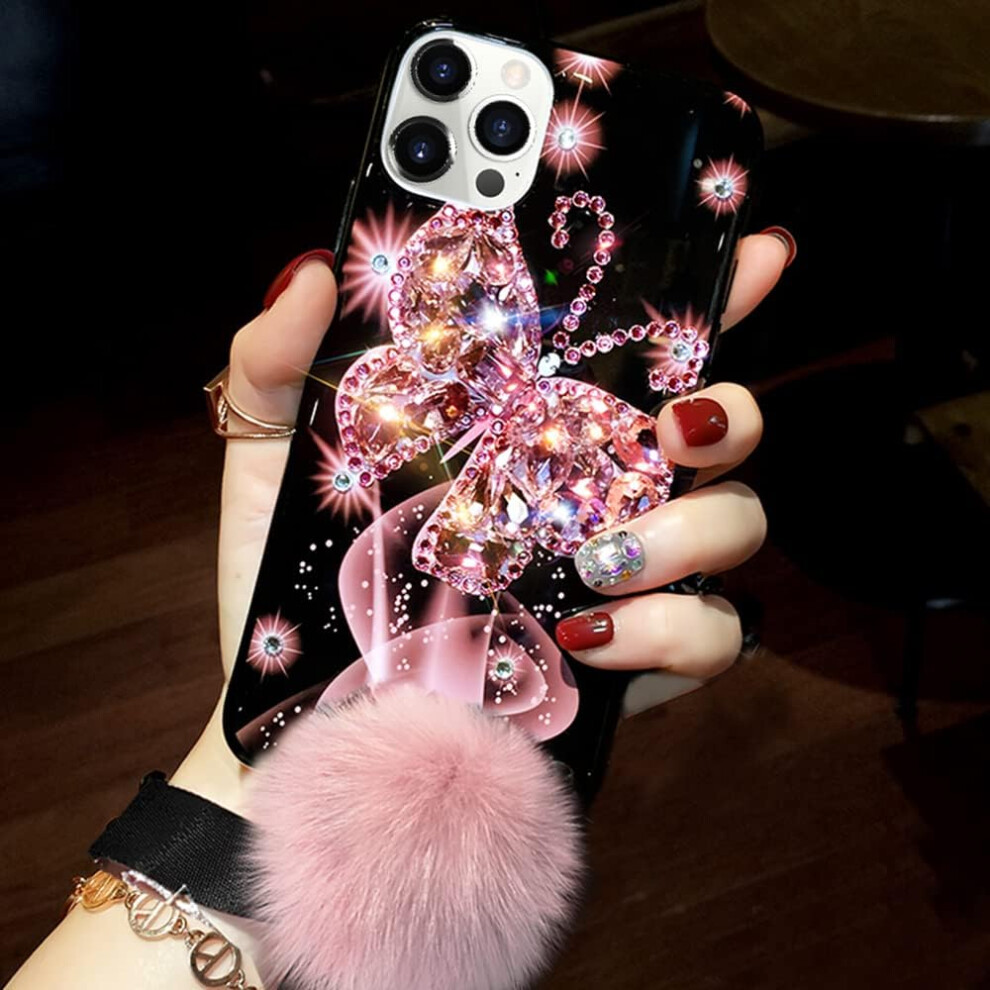 Iphone 14 Girly Case Bling Glitter 3D Diamond Rhinestone Case Cute For Women Girls Sparkle Shiny Luxury Crystal Butterfly With Plush 7770198157673