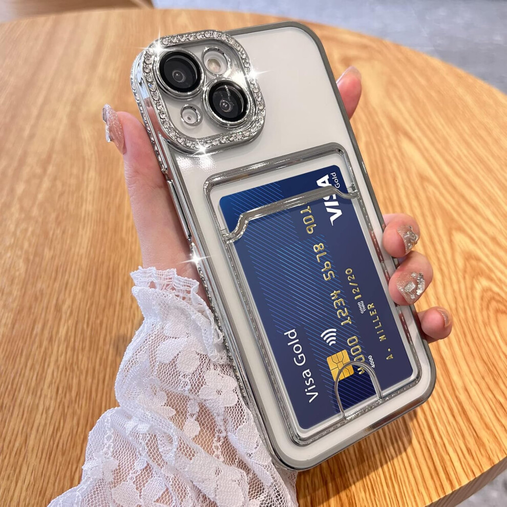 Plating Wallet For Iphone 14 Case, Bling Glitter Diamond Card Holder Camera Protection Luxury Cover + 2* Card Slot Case Elegant 7770198157970