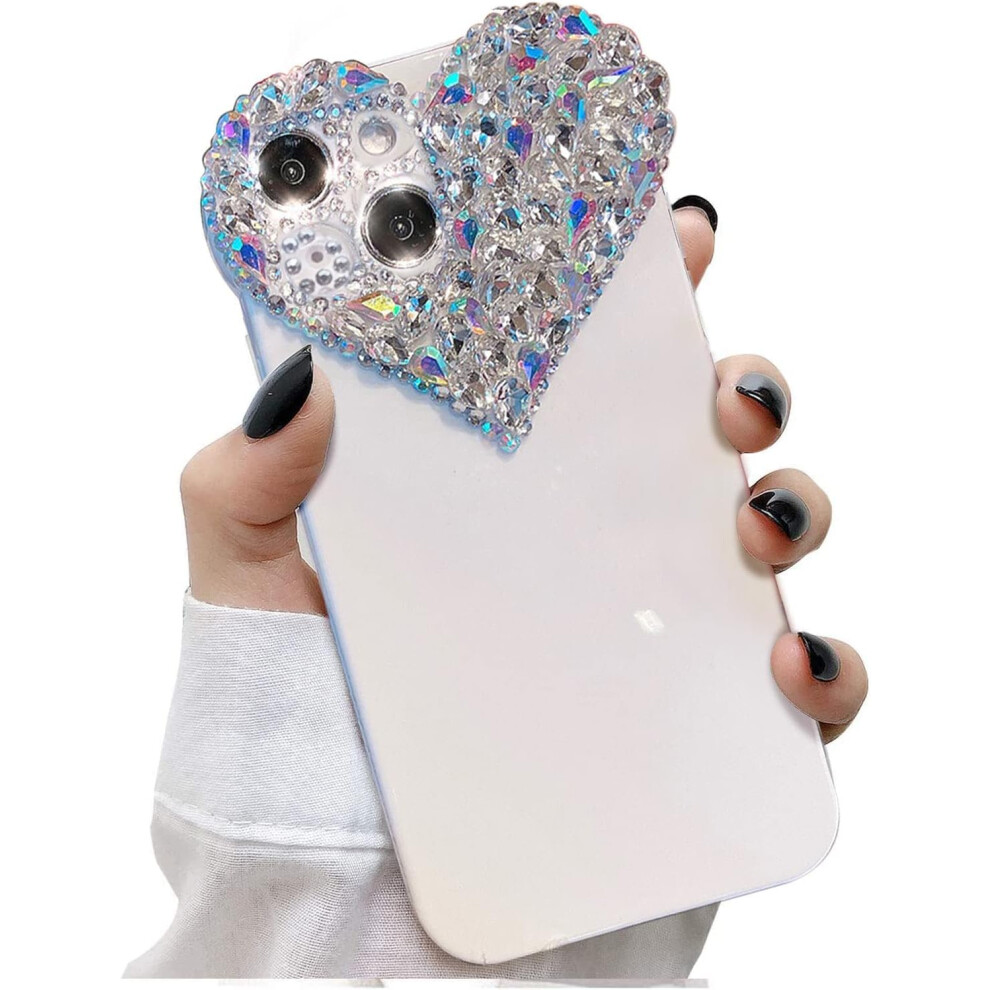 Cute Iphone 13 Case 3D Glitter Sparkle Bling Case For Women Girls, Pretty Rhinestone Diamond Cute Aesthetic Heart Gems Soft Tpu Bumper Case 7770198158489