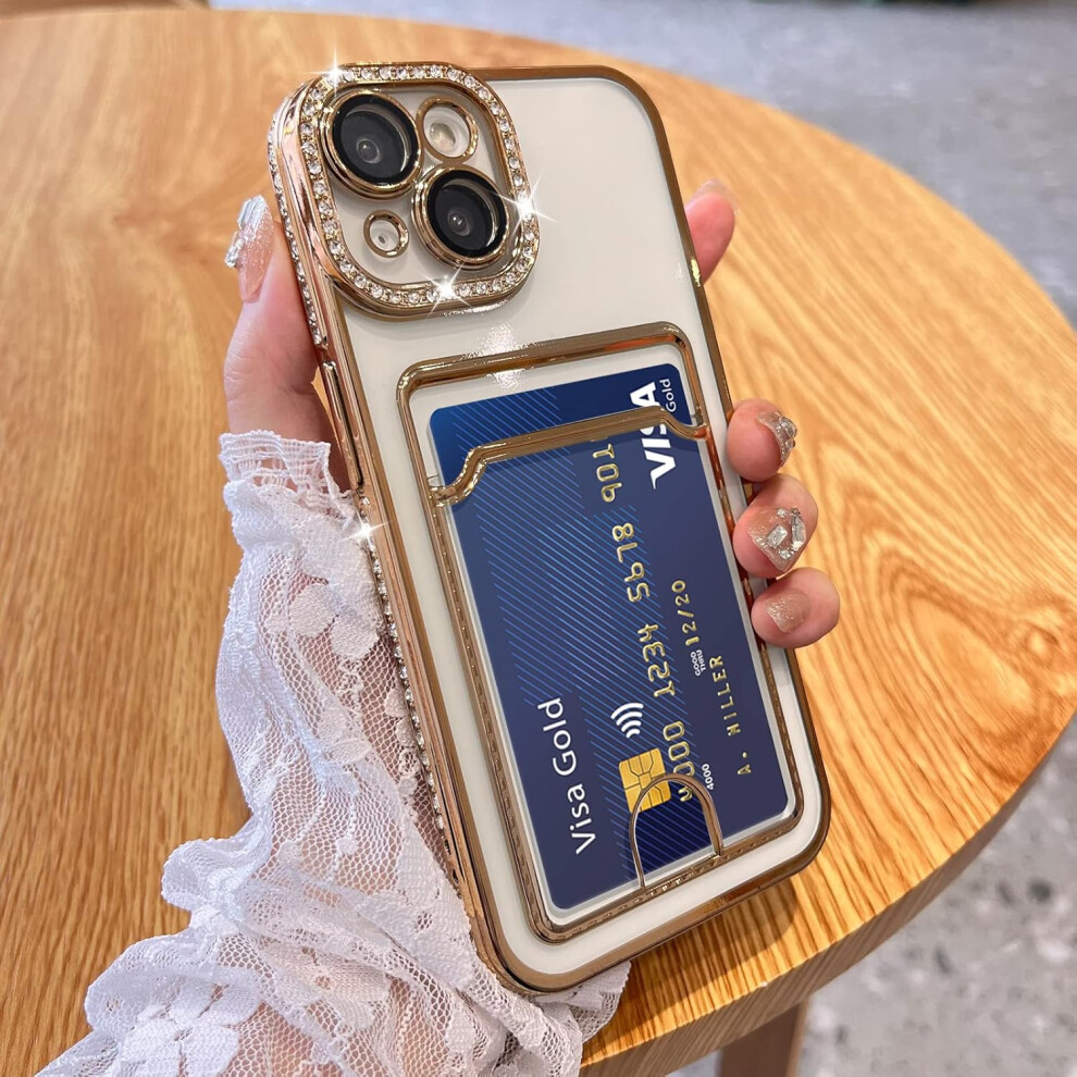 Plating Wallet For Iphone 14 Case, Bling Glitter Diamond Card Holder Camera Protection Luxury Cover + 2* Card Slot Case Elegant 7770198160666