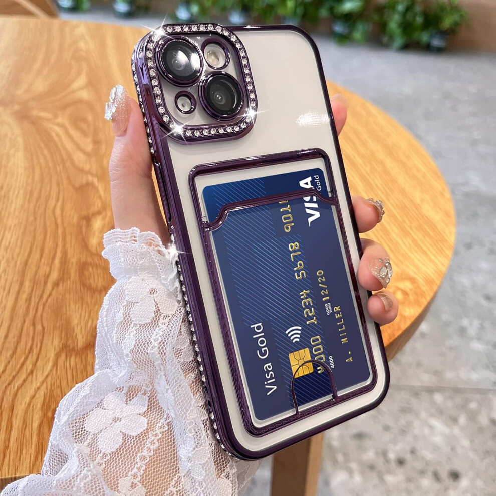 Plating Wallet For Iphone 14 Case, Bling Glitter Diamond Card Holder Camera Protection Luxury Cover + 2* Card Slot Case Elegant 7770198160802