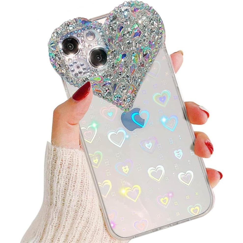 Cute Iphone 13 Case 3D Glitter Sparkle Bling Case For Women Girls, Pretty Rhinestone Diamond Cute Aesthetic Heart Gems Soft Tpu Bumper Case 7770198161564