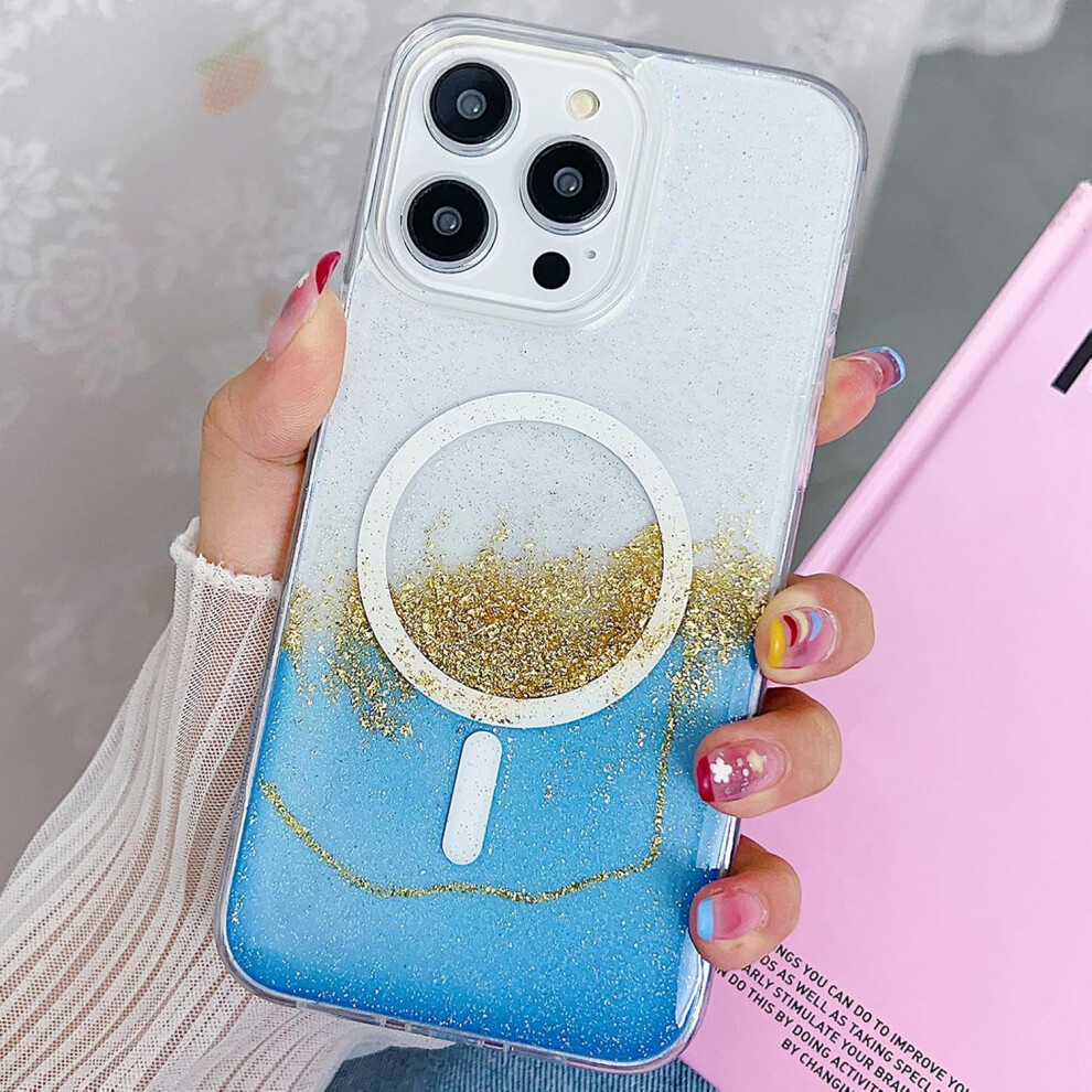 Magnetic Case Compatible With Iphone 15 Pro Wireless Charging Soft Tpu Glitter Sparkle Bling Bling Shockproof Cover For Iphone 15Pro6.1inch(Skyblue) 7770198162059