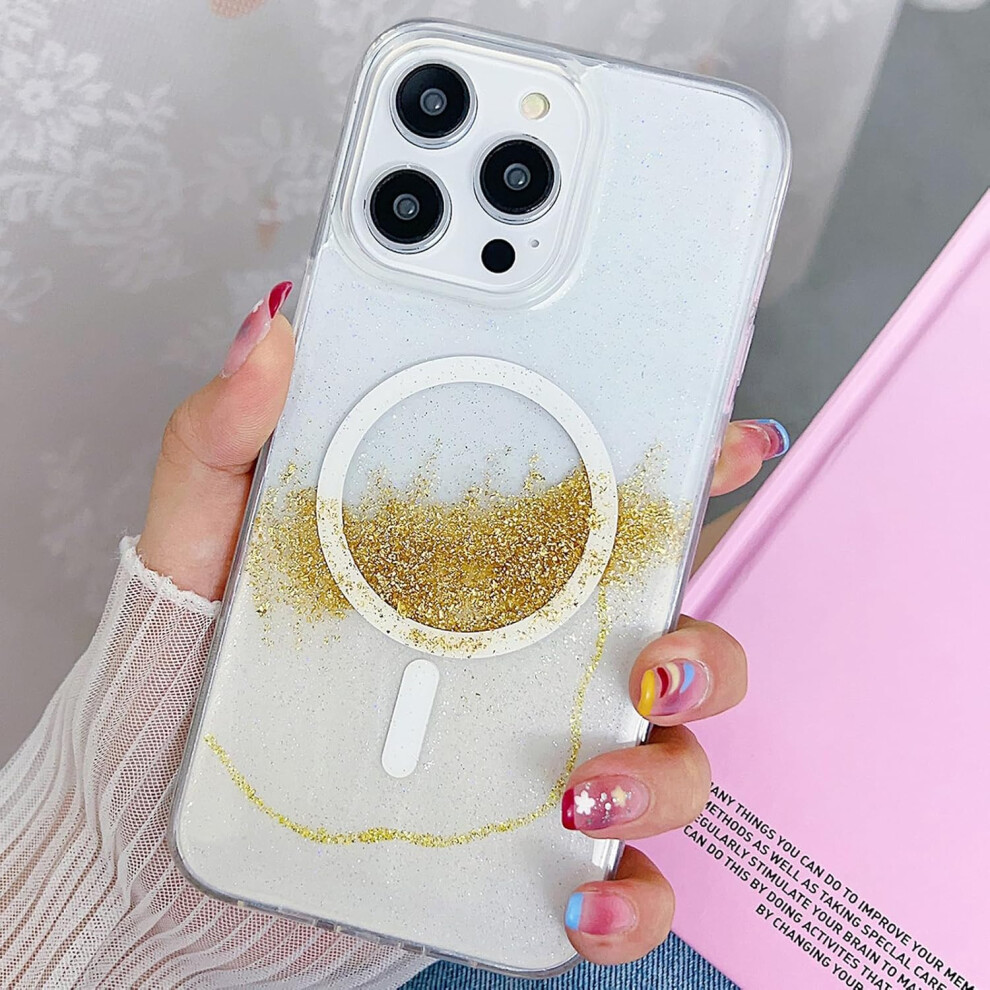 Magnetic Case Compatible With Iphone 15 Pro Wireless Charging Soft Tpu Glitter Sparkle Bling Bling Shockproof Cover For Iphone 15 Pro 6.1Inch(White) White 7770198162066