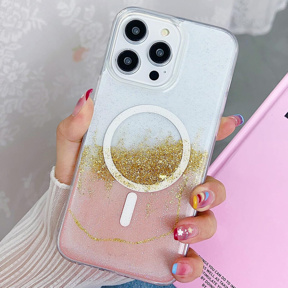 Magnetic Case Compatible With Iphone 15 Pro Wireless Charging Soft Tpu Glitter Sparkle Bling Bling Shockproof Cover For Iphone 15 Pro 6.1 Inch(Pink) Pink 7770198162042