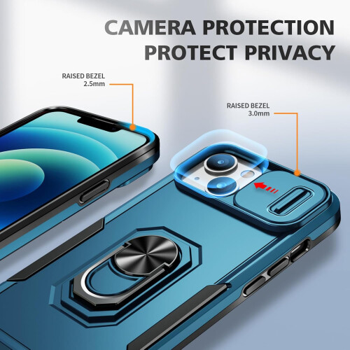 Case for iPhone 15 Phone Case iPhone 15 Case with Kickstand Ring Holder, with Camera Cover, with Magnetic Car Mount Function-Blue 1