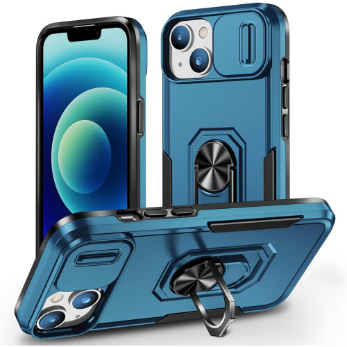 Case for iPhone 15 Phone Case iPhone 15 Case with Kickstand Ring Holder, with Camera Cover, with Magnetic Car Mount Function-Blue