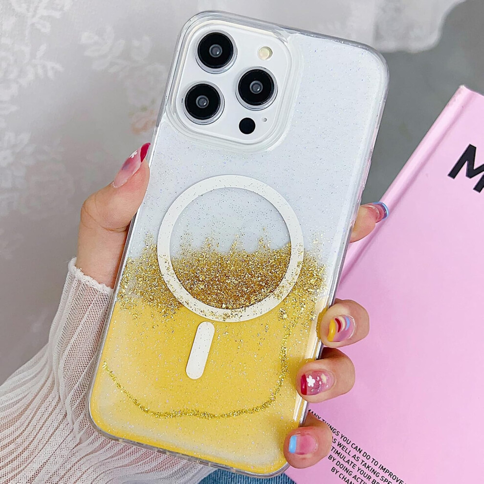 Magnetic Case Compatible With Iphone 15 Pro Wireless Charging Soft Tpu Glitter Sparkle Bling Bling Shockproof Cover For Iphone 15Pro6.1inch(Yellow) Yellow 7770198162073