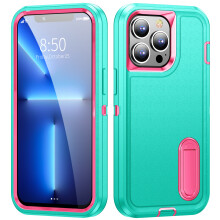 iPhone 15 Pro Case Built-in Stand with Glass Screen Protector,Heavy Duty Drop Protection Full Body Rugged Shockproof -cyan