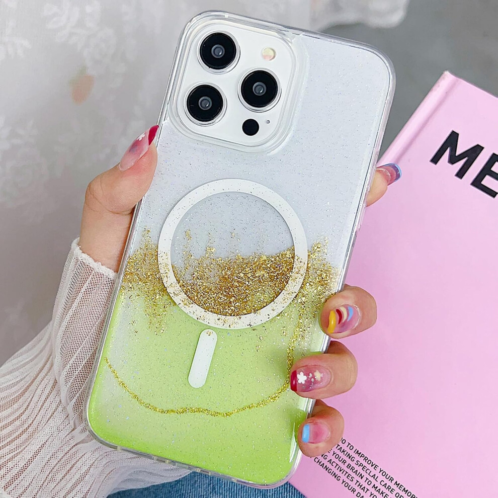 Magnetic Case Compatible With Iphone 15 Pro Wireless Charging Soft Tpu Glitter Sparkle Bling Bling Shockproof Cover For Iphone15pro6.1 Inch(Green) Green 7770198162028