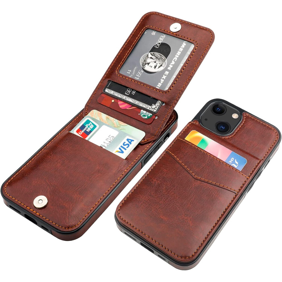 Iphone 13 Case Wallet With Credit Card Holder, Premium Leather Magnetic Clasp Kickstand Heavy Duty Protective Cover For Iphone 13 6.1 Inch(Brown) Brown 7770198199901