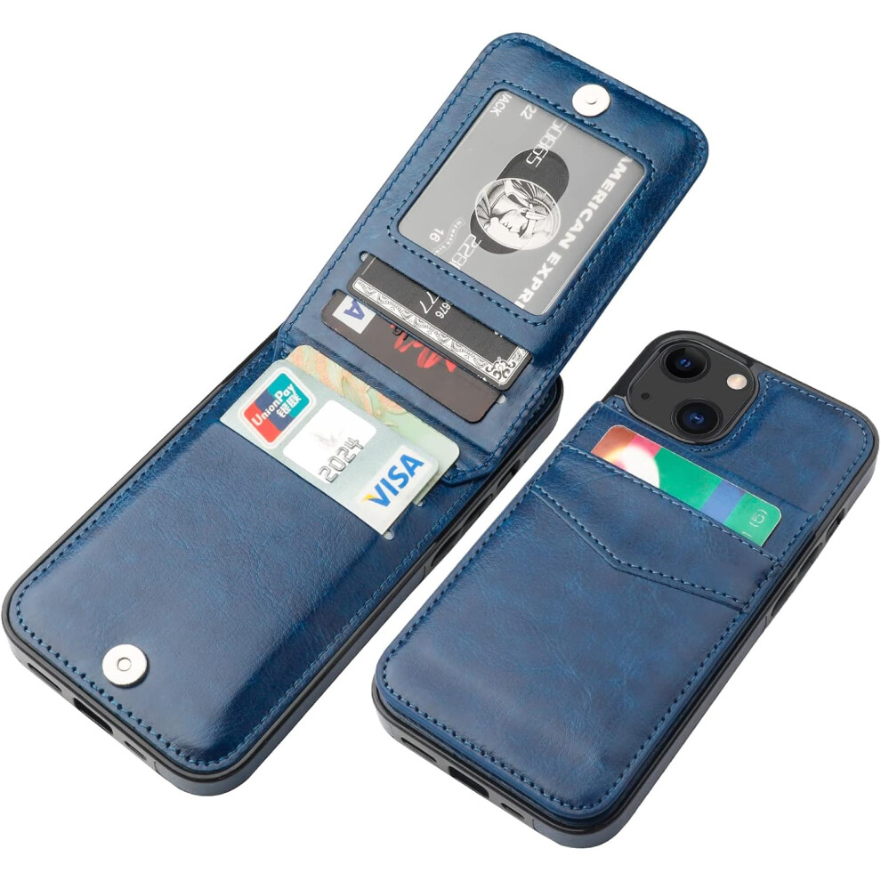 Tianfu Iphone 13 Case Wallet With Credit Card Holder, Premium Leather Magnetic Clasp Kickstand Heavy Duty Protective Cover For Iphone 13 6.1 Inch(Blue)