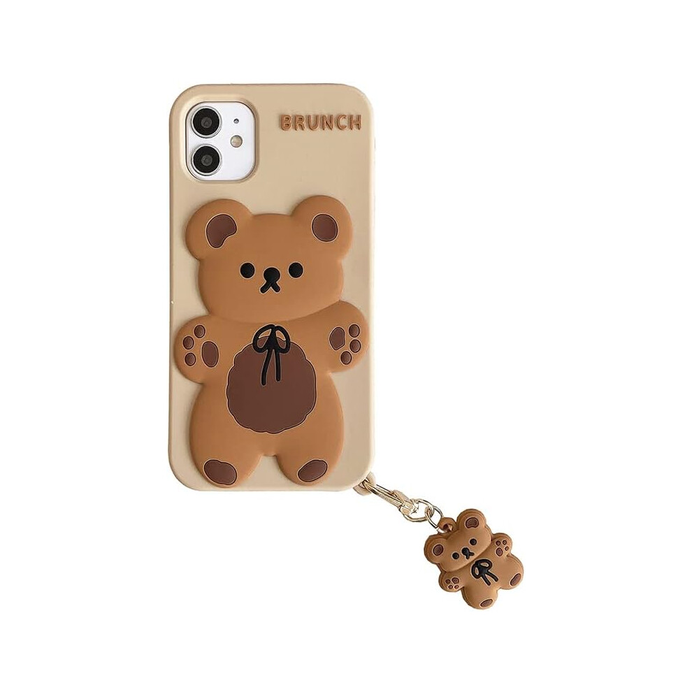 Ultra Thick Soft Silicone Case With For3d Cartoon Color Cute Lovely Fun Adorable Kawaii Kids Girls Boys (Beige Bear With Charm For Iphone13) Cream 7770198200249