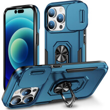 Case for iPhone 15 Pro Max Phone Case iPhone 15 Pro Max Case with Kickstand Ring Holder, with Camera Cover, with Magnetic Car Mount Function-Blue