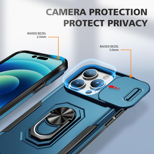 Case for iPhone 15 Pro Max Phone Case iPhone 15 Pro Max Case with Kickstand Ring Holder, with Camera Cover, with Magnetic Car Mount Function-Blue 1