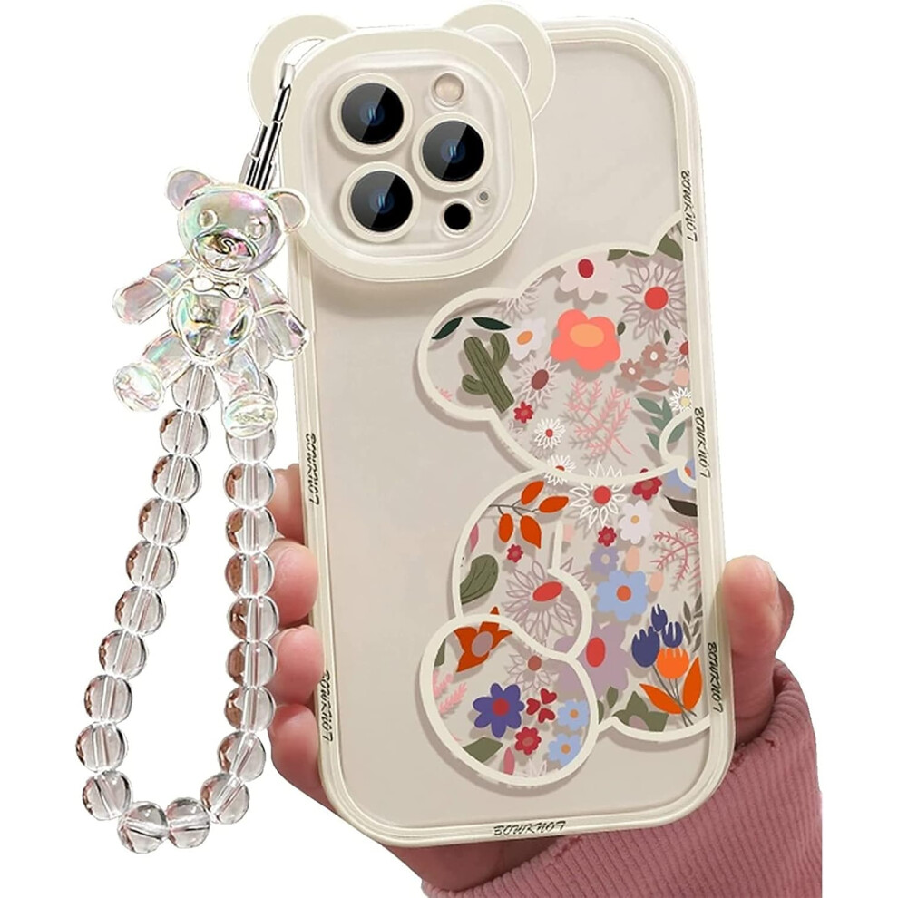 Iphone 14 Phone Case, Cute Floral Bear Case, With Cute Wristband, Women's Bracelet Chain, Transparent Kawaii Camera Protection 7770198222128