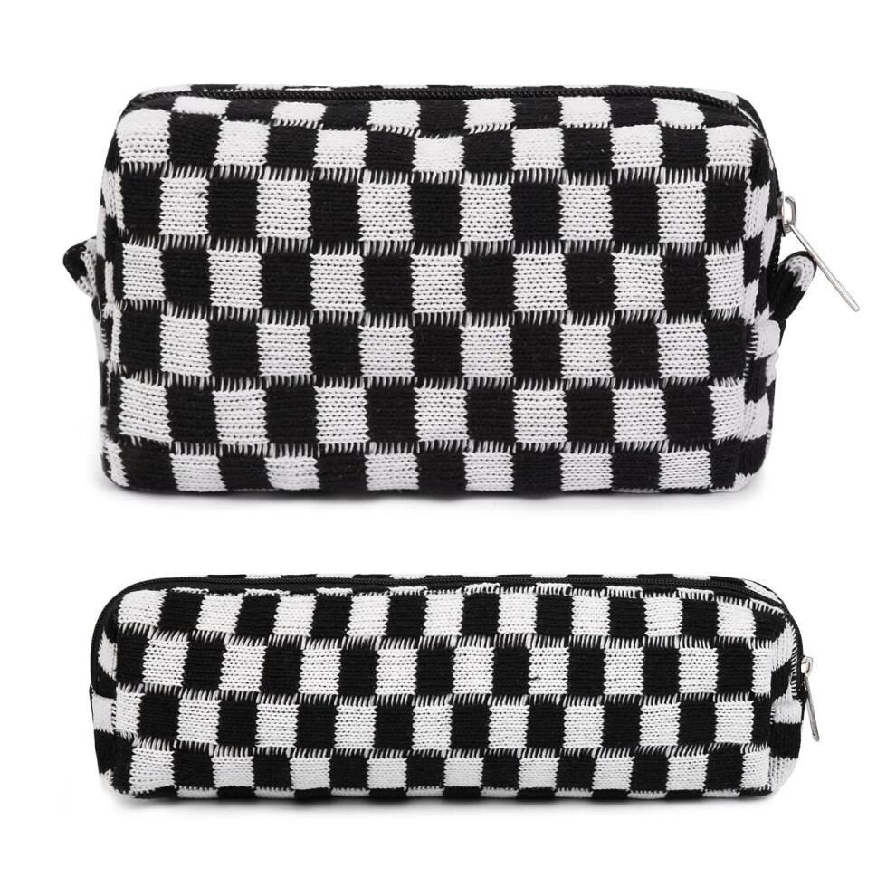 Tianfu Pink/Green 2 Pieces Makeup Bag Checkered Cosmetic Bag Makeup Pouch Travel Toiletry Bag Organizer Cute Makeup Brushes Storage Bag For Women