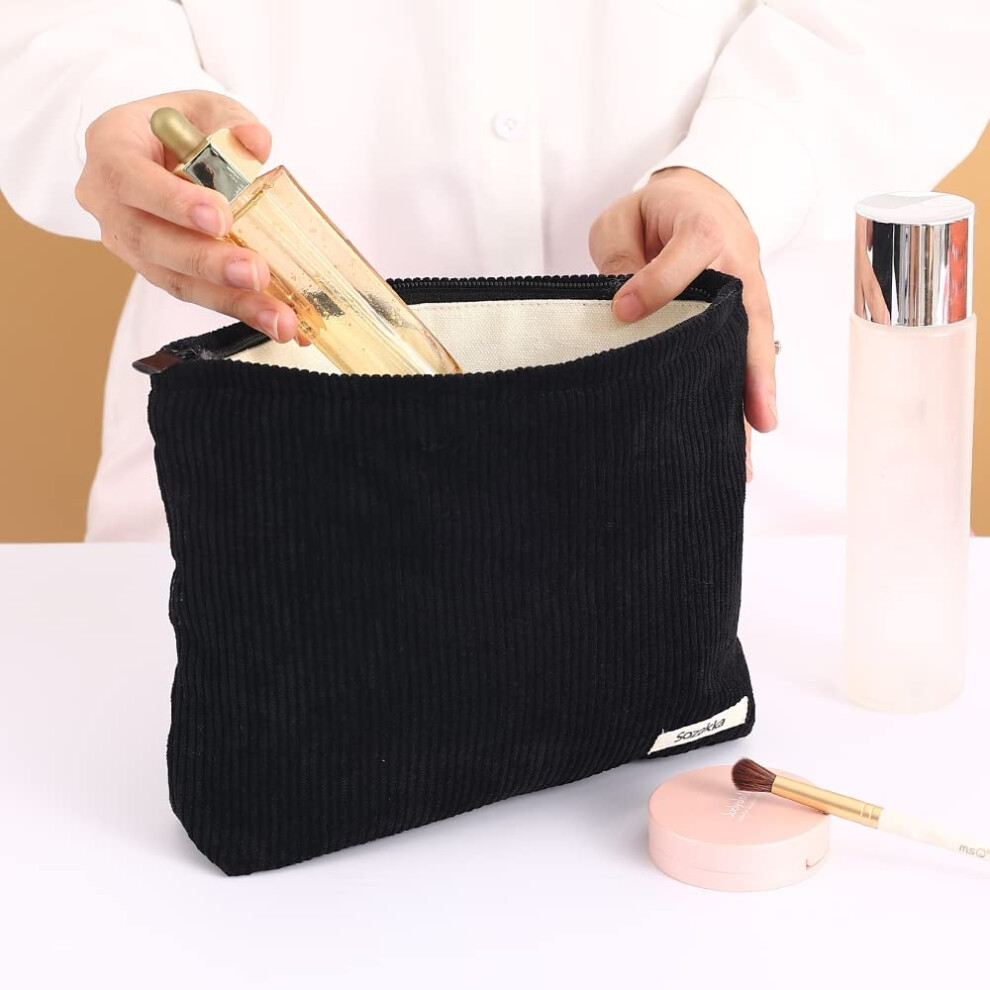 Tianfu Black Velvet Makeup Bag Cosmetic Bag For Women,Large Capacity Canvas Makeup Bags Travel Toiletry Bag Accessories Organizer