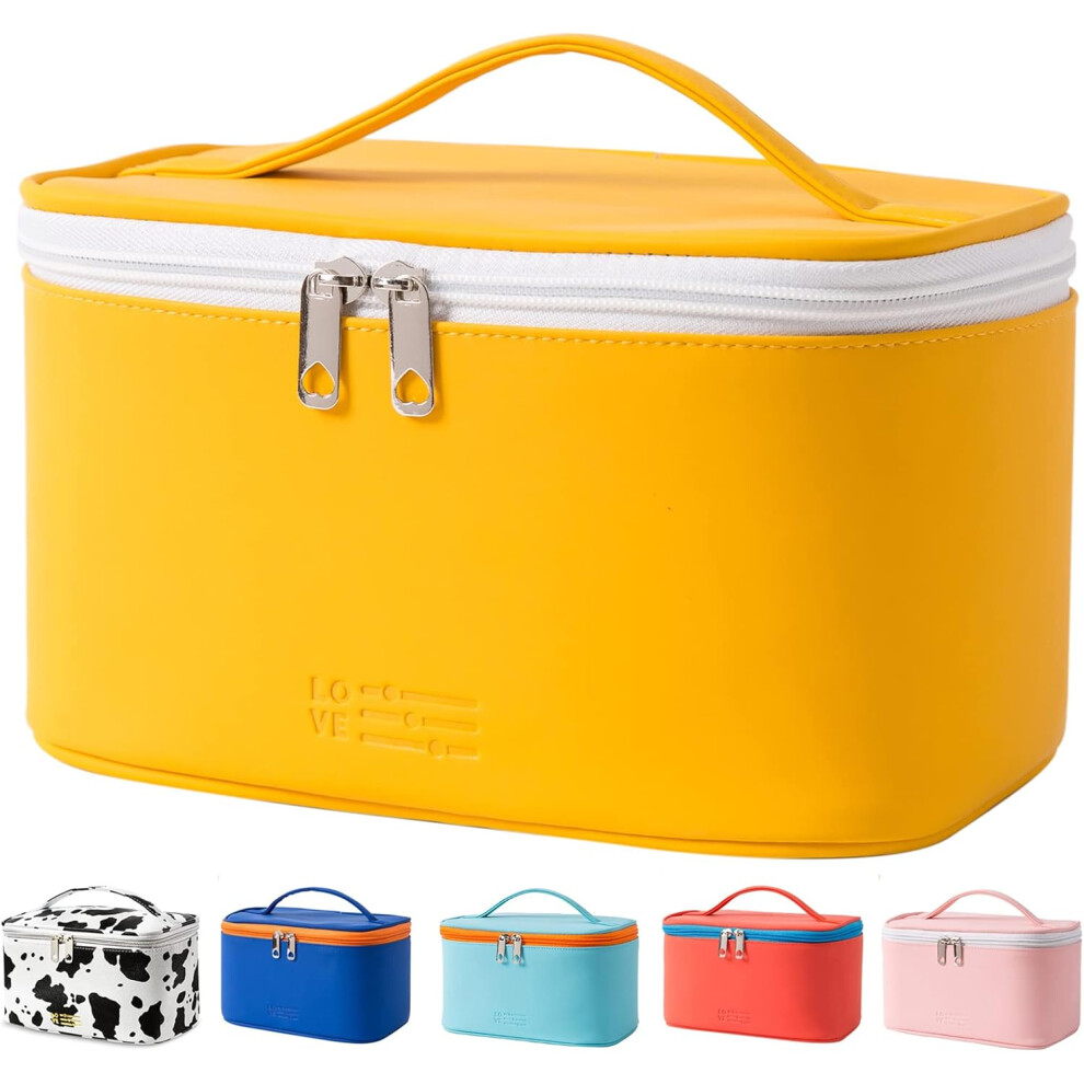 Tianfu Makeup Bag Portable Travel Cosmetic Bag For Women, Beauty Zipper Makeup Organizer Pu Leather Washable Waterproof