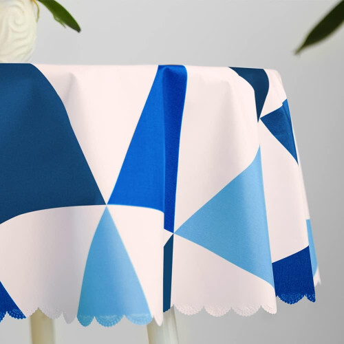 Tablecloths Rectangular PVC Wipeable Table Cloth Stain-Proof Waterproof Table Cloth Easy to Clean Triangular Lattice TableclothBlue, Round 140cm 1