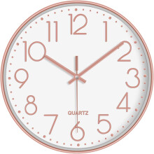 Non-Ticking Silent Wall Clocks 12 Inch Battery Operated Quartz Clock Easy to Read for Bedroom Home Kitchen Room Office School, Gold-12 Inch Rose Gold