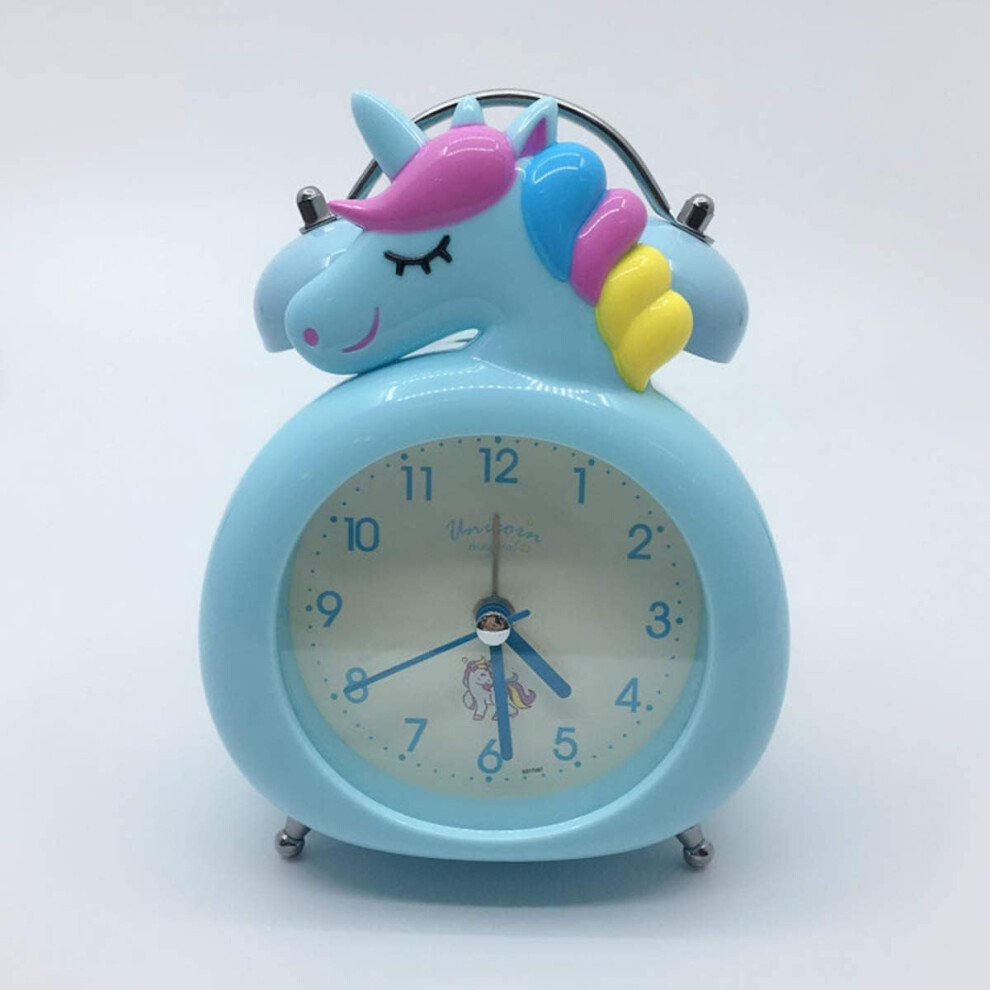 Unicorn Bedroom Alarm Clock,Vintage Loud Twin Bell Cartoon Alarm With Button Night ,Battery Operated Non-Ticking Silent Alarm Clock (Blue) Light/Blue Tianfu