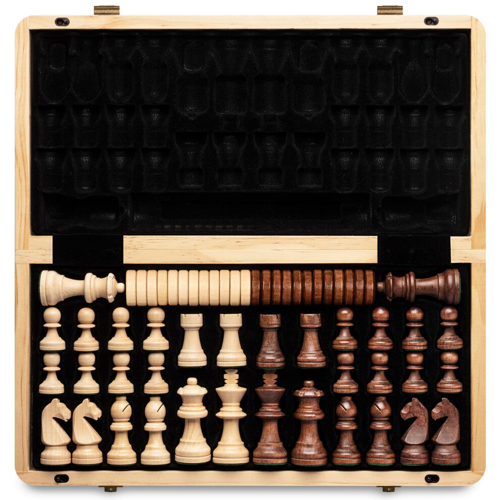 A&A 15" Magnetic Wooden Chess Set/Folding Board / 3" King Height German Knight Staunton Chess Pieces/2 Extra Queen-image-OPC-PH59HHW-NEW
