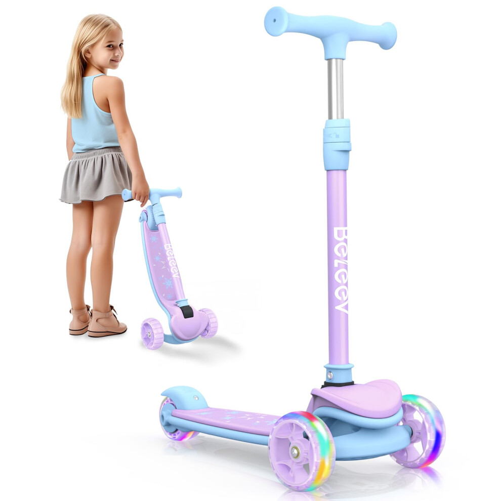 BELEEV A8 Foldable Kick Scooter for Kids Ages 3-12, 3 Wheel Scooter for Toddlers Girls Boys, Light up Scooter Kids Scooter for Children, Adjustable He