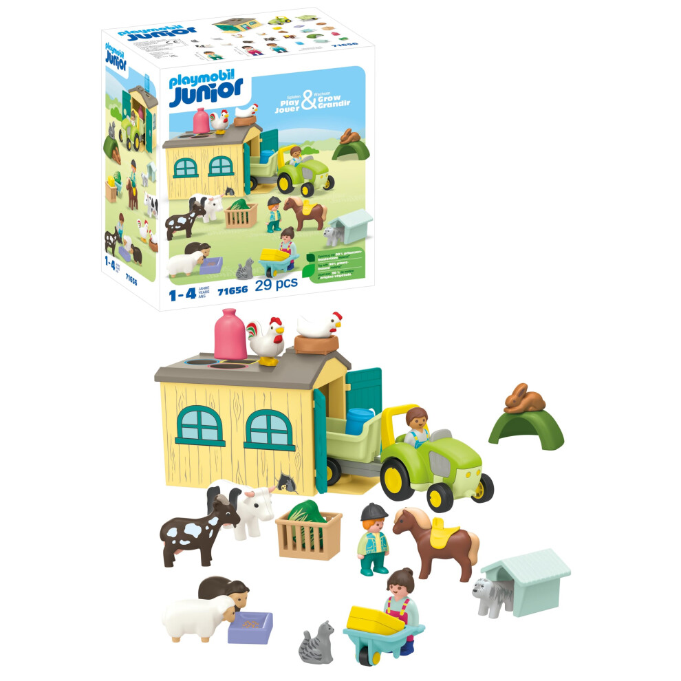 Playmobil 71656 Junior: Farm Adventure With Tractor, Trailer And Animal Friends, Educational Toy, Made From Over 90% Plant-Based Plastics, Fun Playset