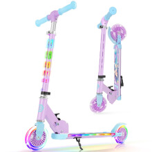 BELEEV V3 Scooter for Kids Ages 3-12, 2 Wheel Folding Scooters for Girl Boys with Light-Up Wheels & Stem & Deck, 4 Adjustable Height, Cartoon Pattern