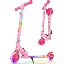 BELEEV V3 Scooter for Kids Ages 3-12, 2 Wheel Folding Scooters for Girl Boys with Light-Up Wheels & Stem & Deck, 4 Adjustable Height, Cartoon Pattern