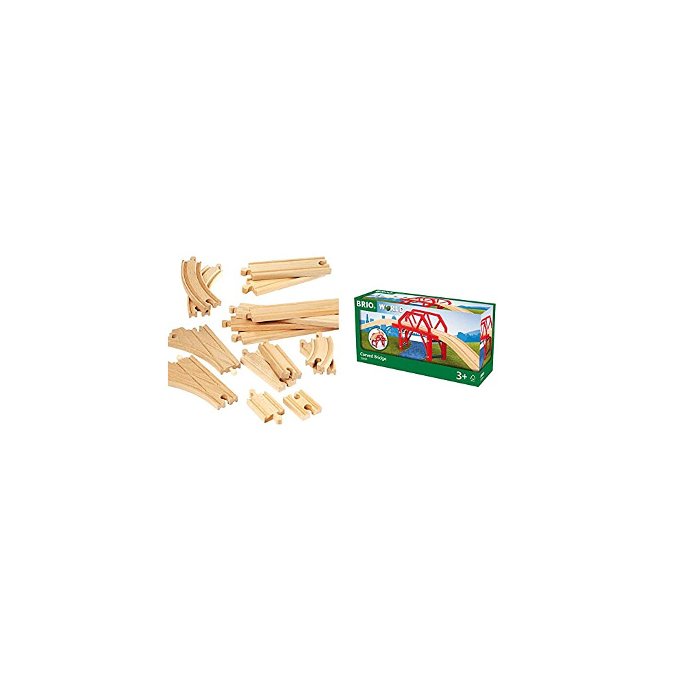 Brio World - Expansion Pack - Intermediate Wooden Train Track For Kids Age 3 Years And Up Compatible With All Train Sets & World Curved Bridge For Kid